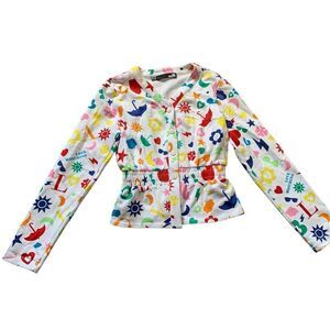 NEW LOVE MOSCHINO SYMBOLS white SNAP CARDI SWEATSHIRT sz US 4